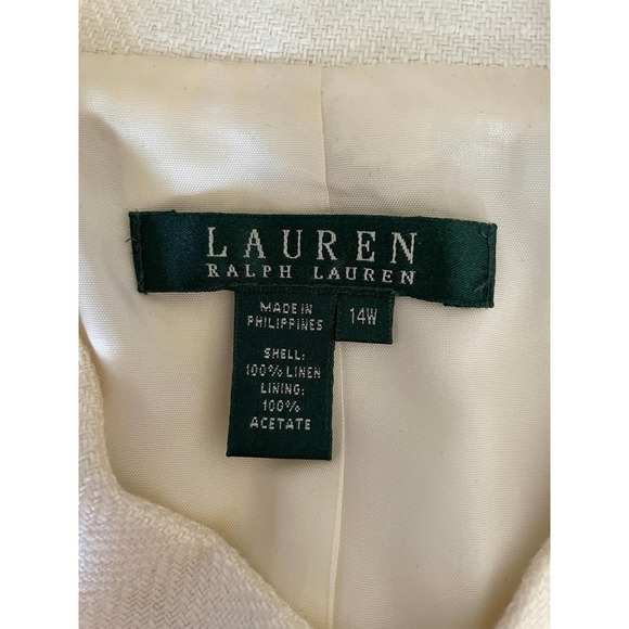 Vintage Lauren Ralph Lauren Nehru Jacket 1990's Sz 14W Ivory White Linen Fitted - Picture 9 of 12